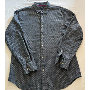 Banana Republic Slim Fit Large Button Down Denim Blue White Diamond Shirt Men's